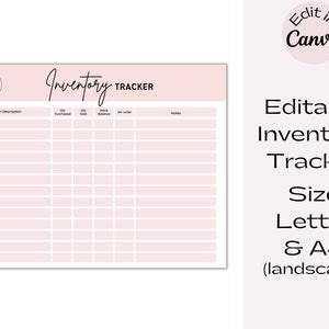 Editable Inventory Tracker, Printable Business Inventory Record Template, Customizable, Instant Download