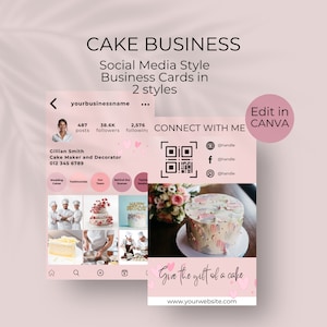 Instagram Business Card Template Bakery and Cake Maker, QR Code Business Card Template, IG Card for Cupcakes, Sour Dough, Baker, Wedding