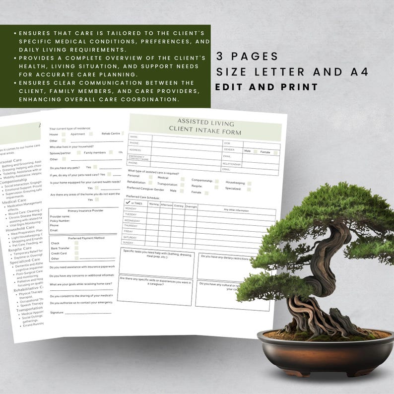 Home Care Service Client Intake Form, Editable Template, Assisted ...