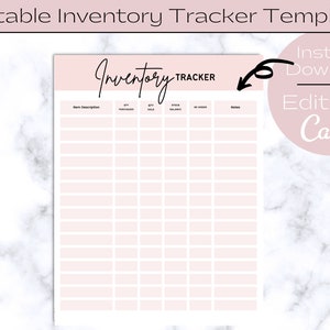 Editable Inventory Tracker, Printable Inventory Tracker, Business Inventory Record Template, Customizable, Instant Download