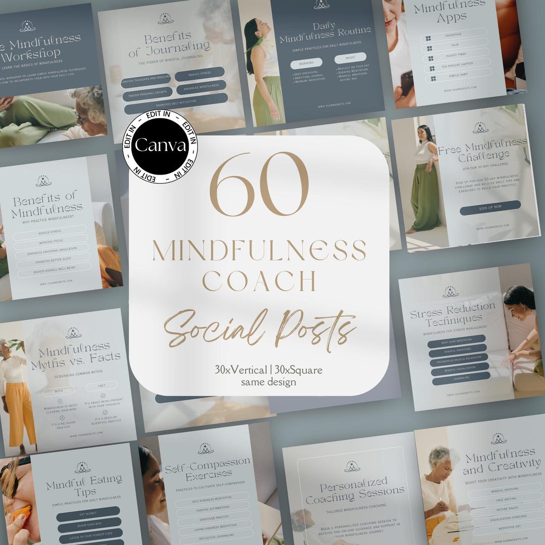 Mindful Coach Social Bundle, Mindfulness Coach Instagram Templates ...