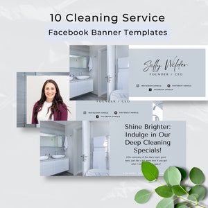 Facebook Cover Templates for Cleaning Service, Social Media Banner Templates Pack for Cleaning Business, Editable Brand Covers, Canva Edit