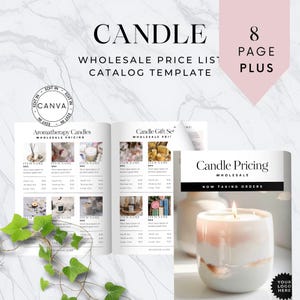 Modello di listino prezzi per candele, modello di catalogo all'ingrosso, brochure Linesheet da 13 pagine, Canva modificabile, scheda di vendita del prodotto, CMB
