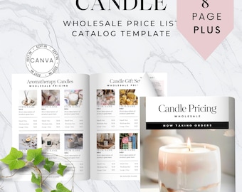 Plantilla de lista de precios de velas, plantilla de catálogo mayorista, folleto de hoja de línea de 13 páginas, Canva editable, hoja de ventas de productos, CMB
