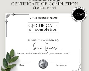 Certificate of Completion Template, Editable Lash, Nail, Brows, Makeup Artist, Customizable Hair Training Certificate, Course Certificate