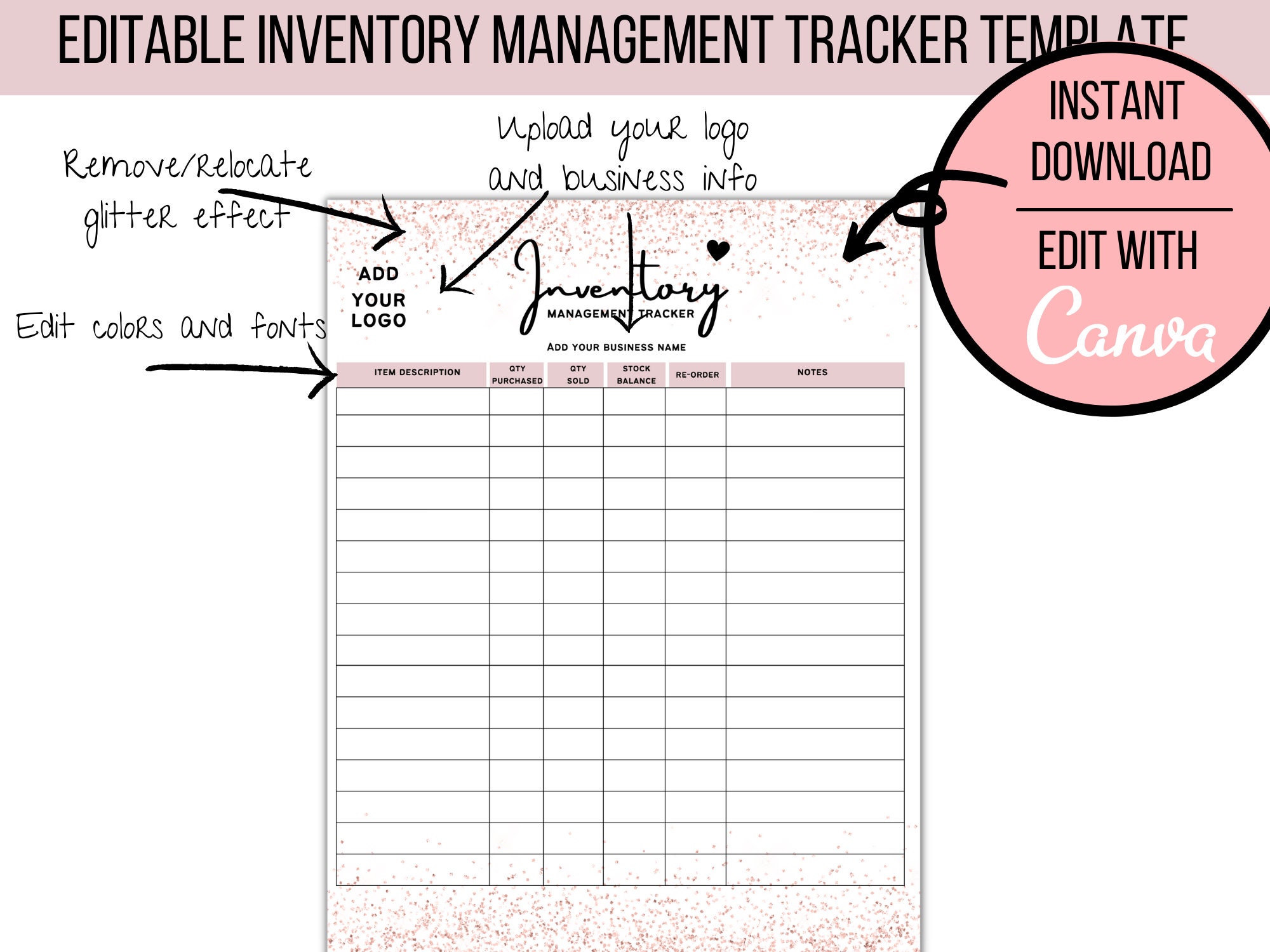 Editable Inventory Tracker, Printable Business Inventory Record ...