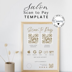 Editable Scan to Pay Template, Neutral and Gold-Colour QR Code Customizable Template, Venmo Payment, PayPal Payment,  Apple Pay, Canva Edit