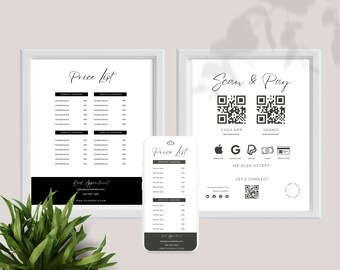Beauty Salon Editable Price List Template, QR Code and Price List Customizable Template, Nail Tech, Hair Stylist, Lash Artist, Canva Edit