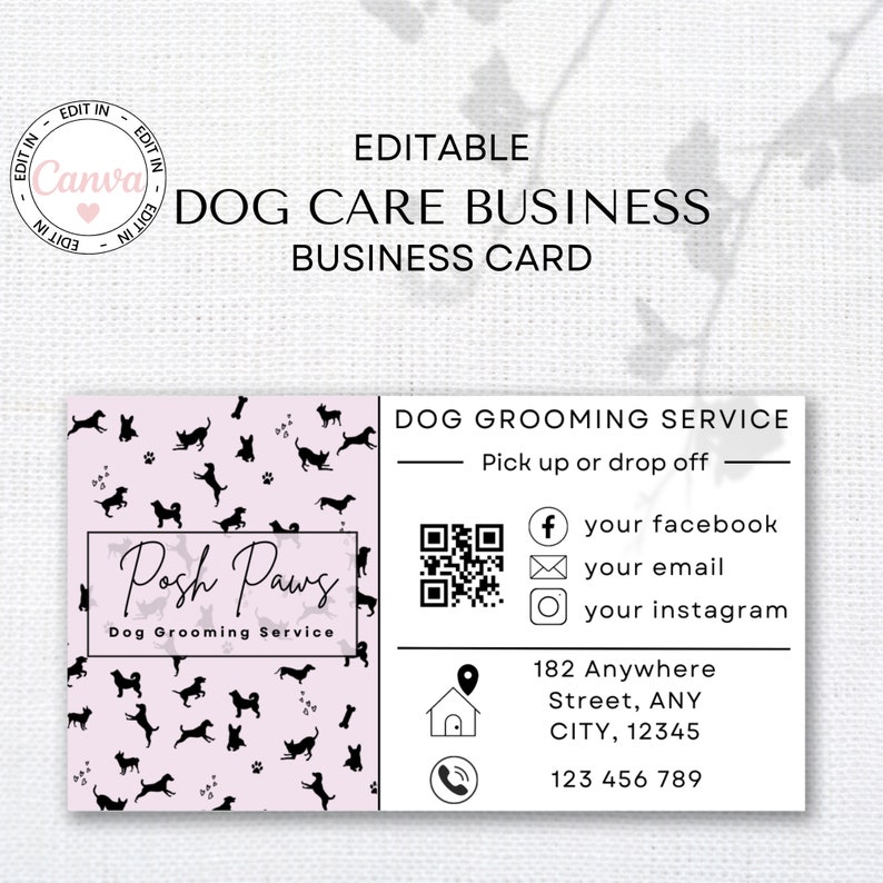 Editable Dog Business Card Template, Dog Grooming and Dog Walking