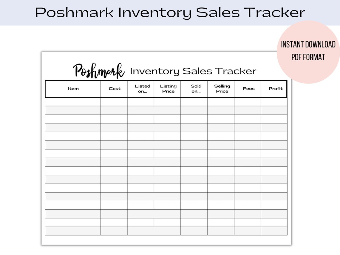 Poshmark Inventory Tracker Reseller Inventory Sales Tracker Reseller ...