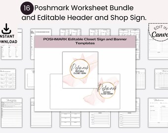 Poshmark Revendeur Bundle, Feuilles de calcul de planificateur imprimables, En-tête modifiable et Enseigne de magasin, Boutique Planner Printables