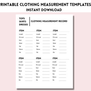 Printable Clothing Measurement Template | Reseller Measuring Record ...