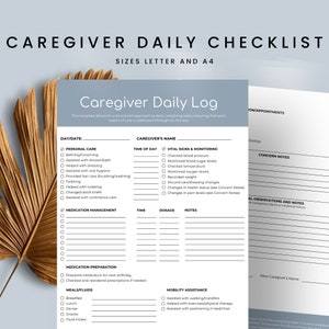 Daily Checklist for Elderly Care, Editable Caregiver Printable Record Sheet, Shift Changeover, Continuity of Care Form Assisted Living Form