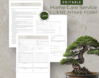 Home Care Service Client Intake Form, Editable Template, Assisted Living Assessment Form, ADL Non Medical Assessment Information Gathering