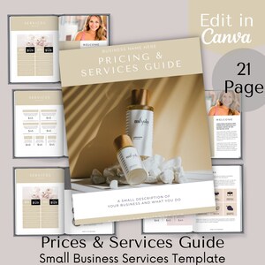 Dienstleistungen und Preislisten Canva Template für Salons, Kuchenbäcker, Fotografen, Nägel, Haare und andere Dienstleister, Größe USL und A4