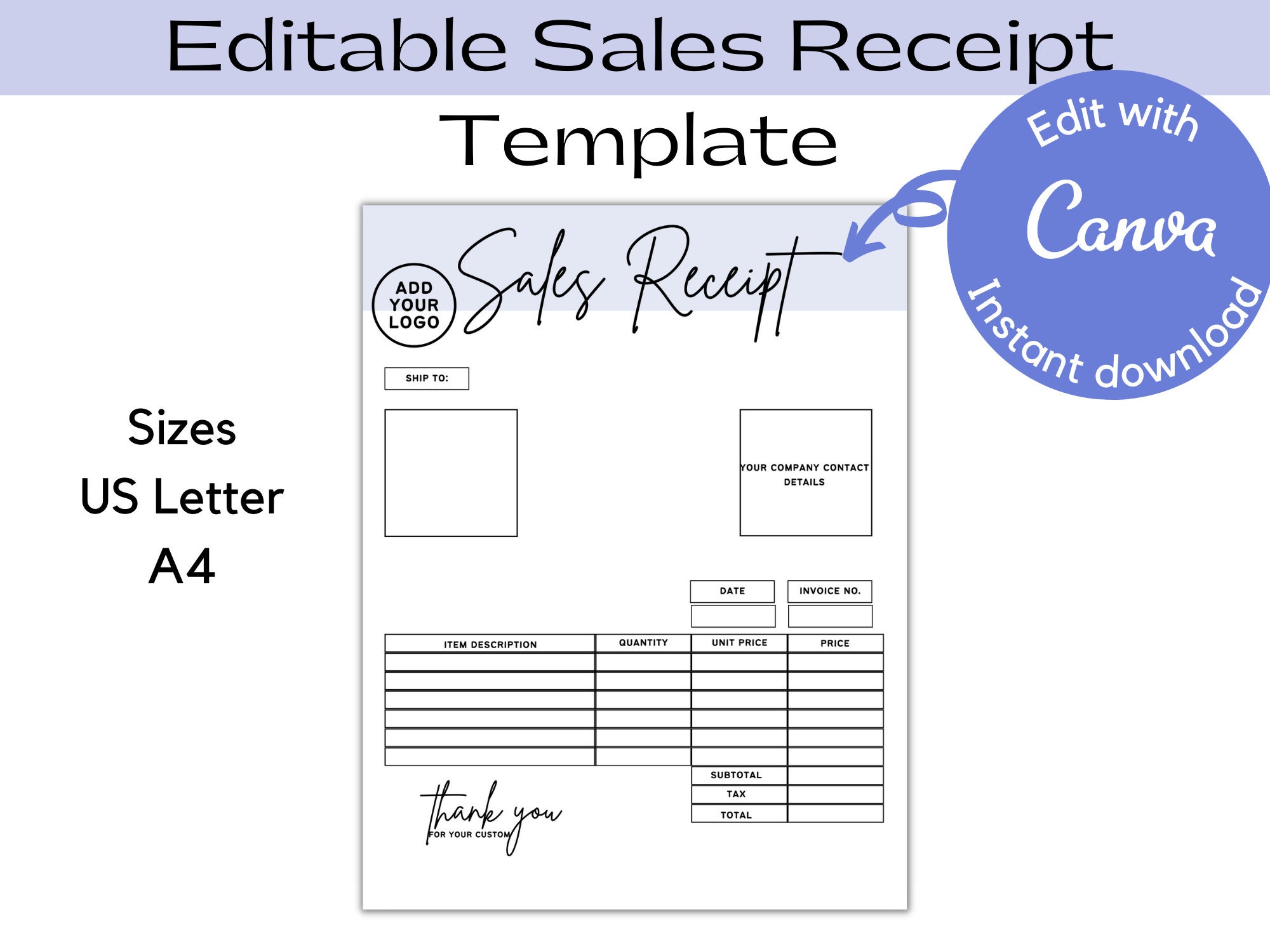 editable business sales receipt template customizable and etsy
