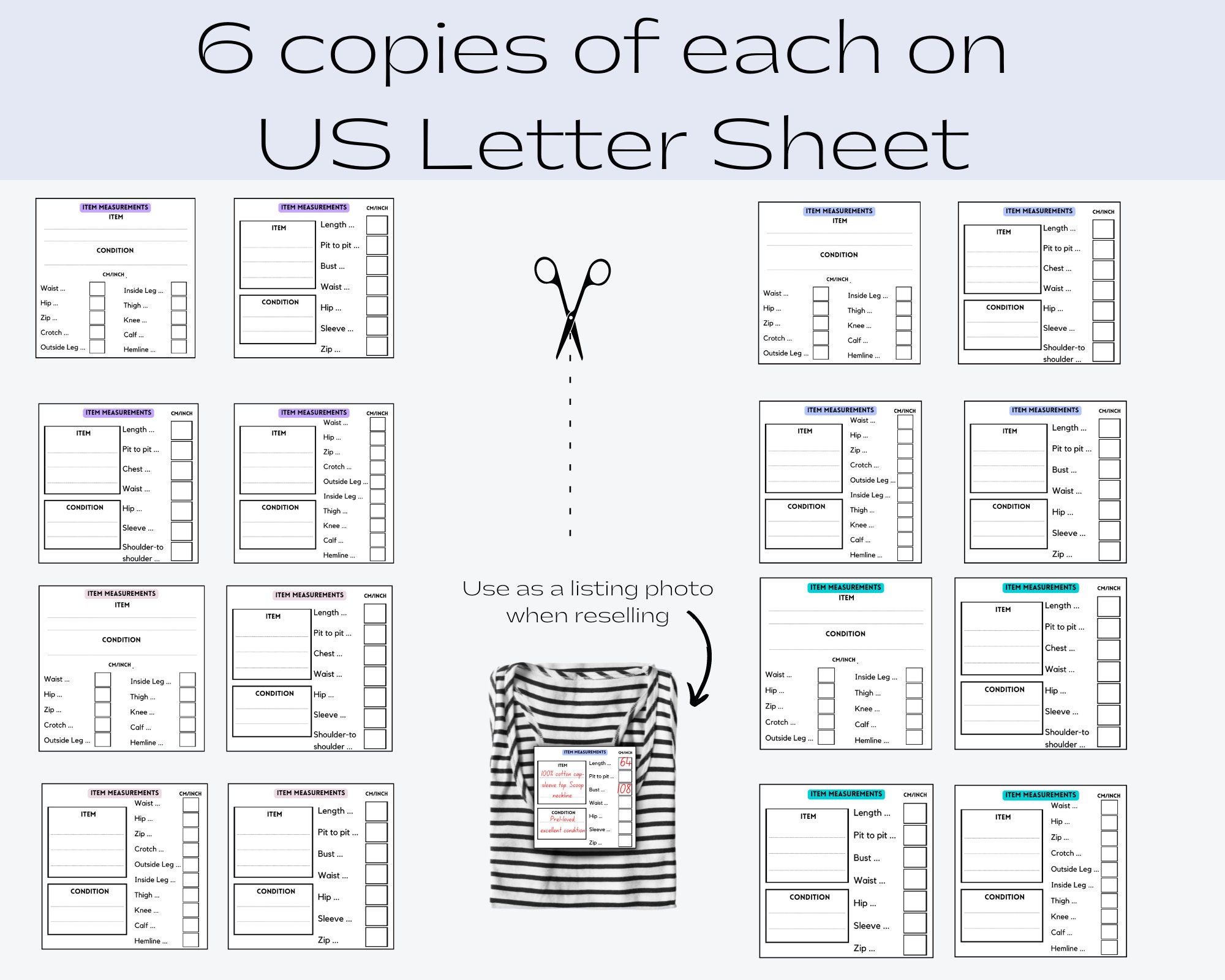 Clothing Measurement Printables Reseller Measuring Record Sheets ...