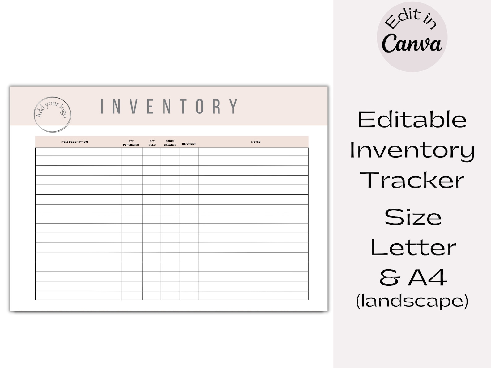 Editable Inventory Tracker, Printable Business Inventory Record ...