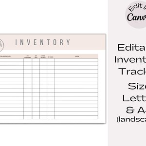 Editable Inventory Tracker, Printable Business Inventory Record Template, Customizable, Instant Download