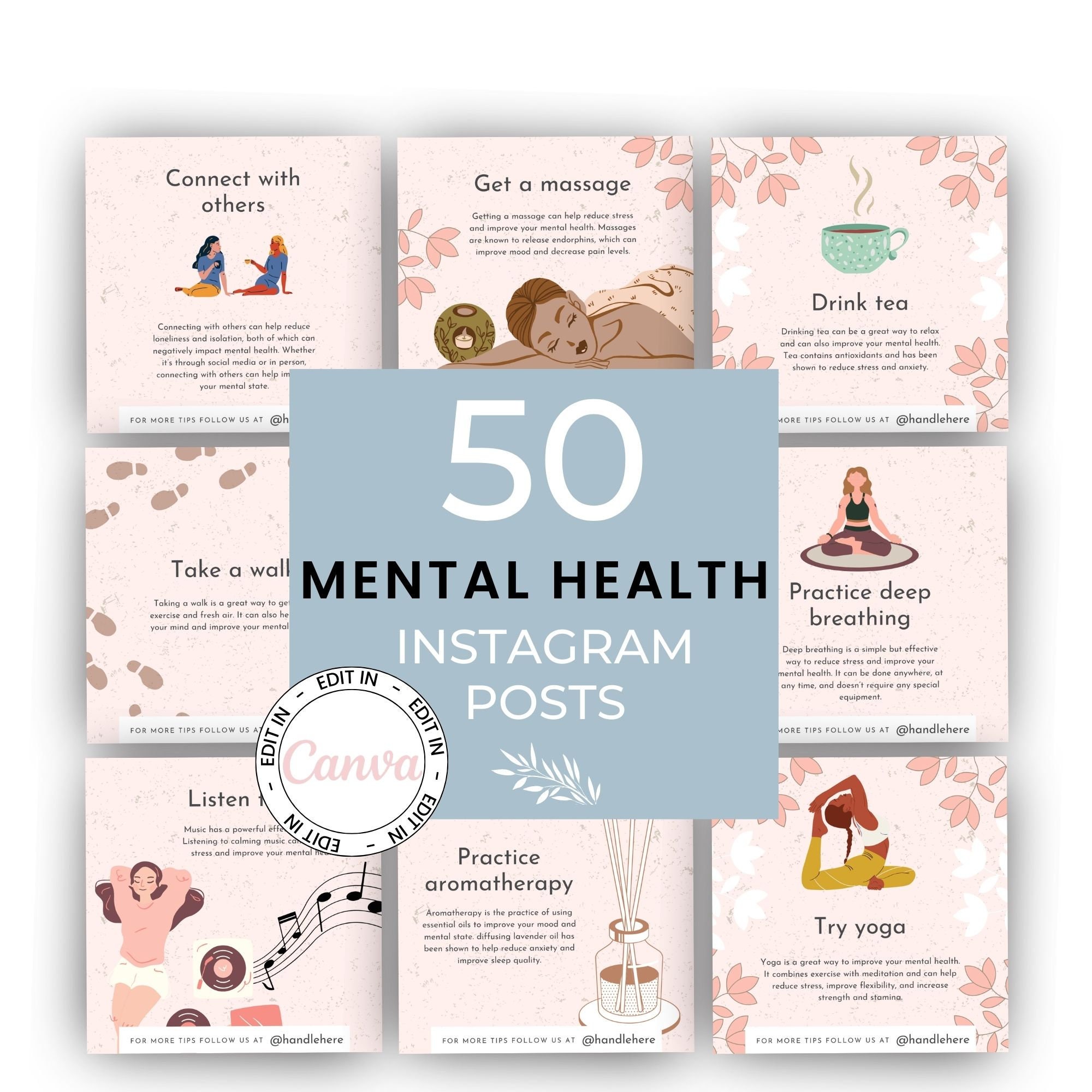 Mental Health Instagram Template Bundle, Canva Editable Mental Health ...