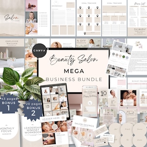 Peut inclure: Une trousse de marketing numérique pour un salon de beauté. La trousse comprend une variété de modèles pour les médias sociaux, les documents marketing et la planification d'entreprise. La trousse est conçue pour aider les salons de beauté à développer leur entreprise et à attirer de nouveaux clients.