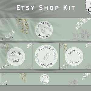 Green Leaf Etsy Shop Kit, Etsy Banner Template Bundle, DIY Etsy Store Branding, Editable Etsy Store Header Kit