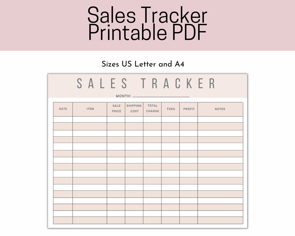 Sales Tracker Printable Template, Sales Log, - Sale Profits Tracker ...