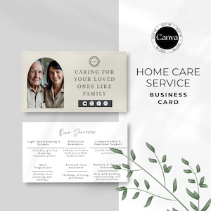 Caregiver Business Card, Home Care Service Business Card, Elderly Care Service Editable Card for Senior Health Care Support Business