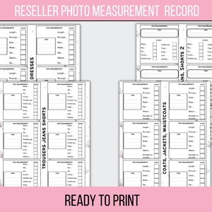 Clothing Measurement Photo Note Printables | Reseller Measuring Record Sheets. Poshmark, Ebay, Mercari, Instant digital download