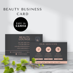 Beauty Salon Business Card Template, Esthetician Business Card, Business Card for Hair Business, Lash Tech and Nail Tech Business, Diy Canva