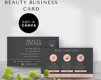 Beauty Salon Business Card Template, Esthetician Business Card, Business Card for Hair Business, Lash Tech and Nail Tech Business, Diy Canva