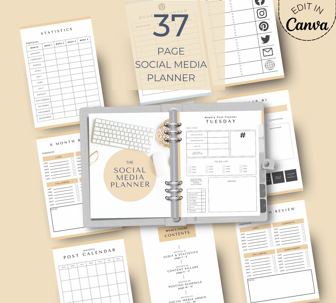 Social Media Content Planner Printable Template Social Media Etsy
