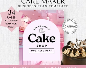 Modelo de plano de negócios para fabricante de bolos, modelo Canva editável para inicialização de negócios de Baker, - EXEMPLO DE CONTEÚDO incluído - Plano para pequenas empresas