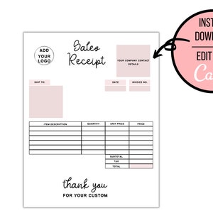 Editable Business Sales Receipt Template, Customizable and Printable Business Template, Instant Download