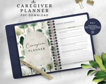Caregiver Planner, Home Care Organizer for Care Giver, Printable Home Health Care Organization and Management, Cared-for Medical Record