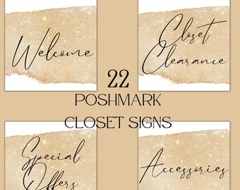 Gold Poshmark Closet Signs | Poshmark Reseller Shop Signs | Instant Download | 22 Ready to use images