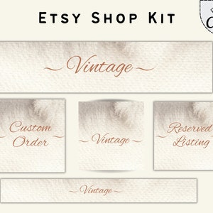 Neutral Etsy-butikskit, Etsy-bannermallpaket, DIY Etsy-butiksvarumärkesbyggande, redigerbart Etsy-butiksheaderkit