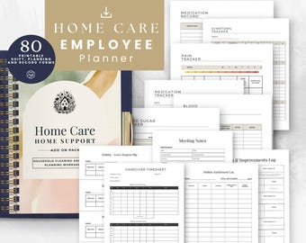 Formulários para cuidados domiciliares, pacote de planejamento para funcionários, planilhas de controle de cuidadores para impressão, registros diários, registros de saúde, folhas de ponto, modelos para cuidados com idosos