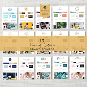 Brand Board Template Pack, Branding DIY Package, Mood Board Kit, DIY Logo Designs, 16 Editable Canva Templates, Bright and Bold Collection