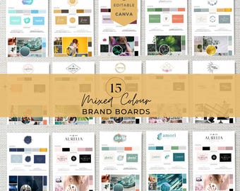 Paquete de plantillas para tableros de marca, kit de branding DIY, kit de mood board, diseños de logotipos DIY, 16 plantillas editables de Canva, colección llamativa y llamativa