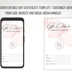 Business e-Gift Certificate Template. Add your log. Virtual Gift Card. Text Message Gift Certificate. Editable Digital Download