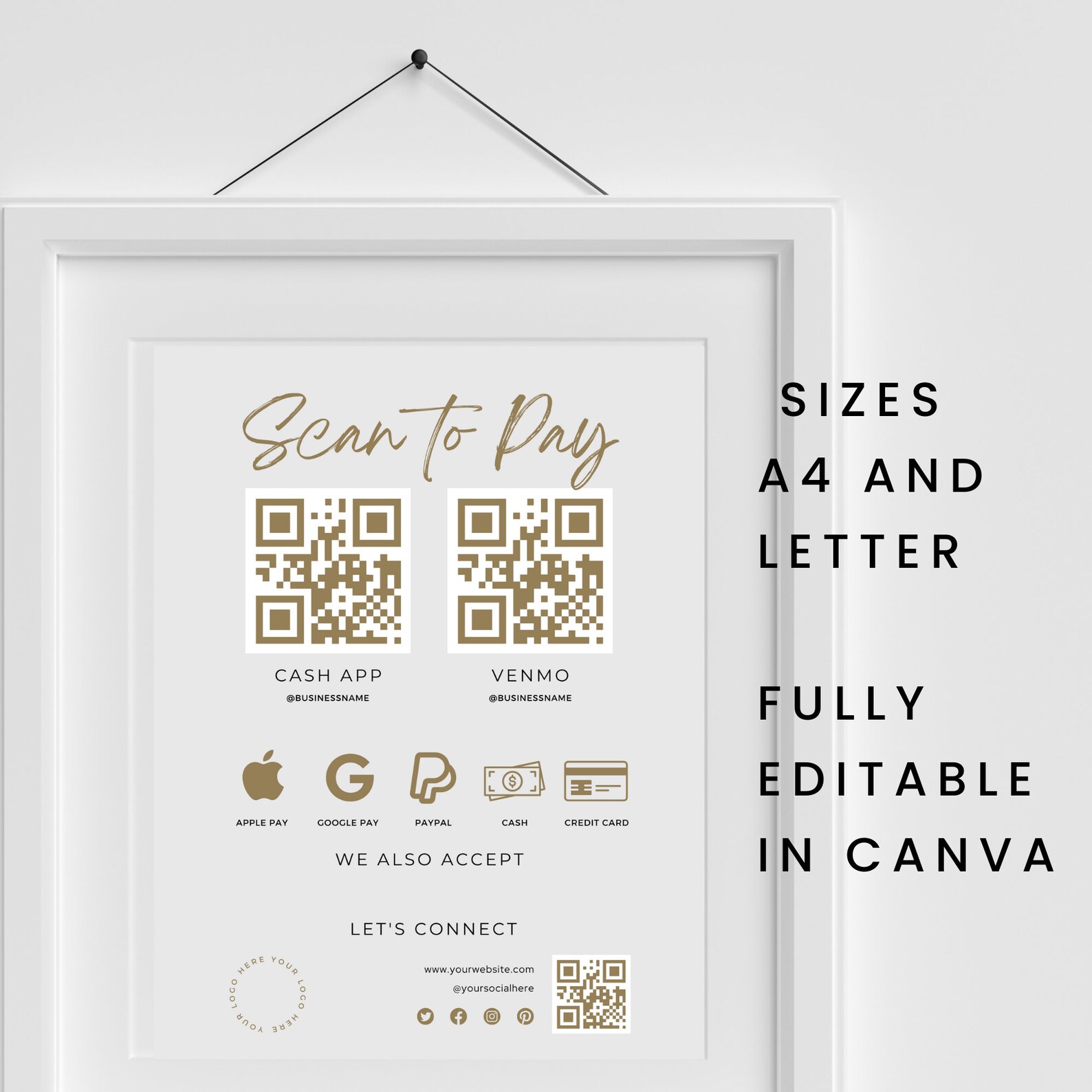 Editable Scan Code Editable Scan to Pay Template, Neutral and Gold-colour QR Code ...