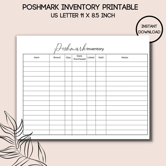 Poshmark Inventory Printable Instant Download Reseller | Etsy