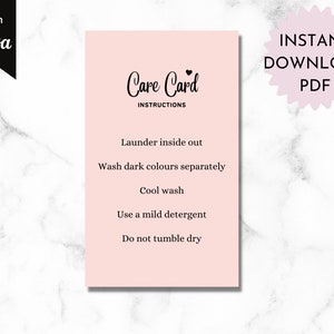 Editable Care Card, Tumbler, Jewellery, Clothing Care Insert Card, Printable  Instruction Template