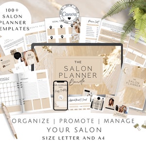 Salon Business Planner Bundle, Canva Template, Editable Neutral Small Business Planner Kit, Printable Hair and Beauty Salon Planner 2023