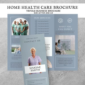 Home Health Care Brochure, Service Information Trifold Flyer , Caregiving Service Leaflet for At Home Caregiver, Care Flyers, Canva Template