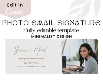 Sjabloon voor e-mailhandtekeningen Canva, aanpassen met foto en logo, e-mailhandtekening met foto, Gmail - gebruik Canva-sjabloon, minimalistische e-mailhandtekening