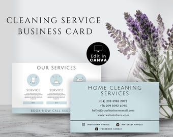 Cleaning Service Business Card Template, Editable Commercial Cleaning Business Card, Customizable Home Cleaning Business Card, CanvaTemplate