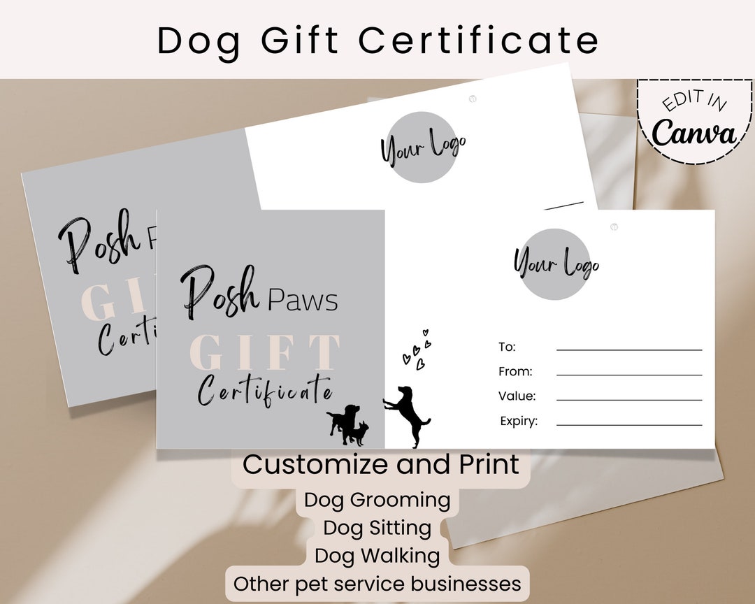 Editable Gift Certificate Template Dog Grooming, Dog Walking, Dog ...
