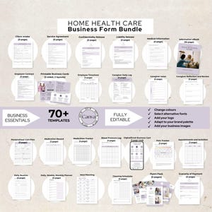 HomeCare Forms, Home Health Care Business Templates, Caregiver Bundle, Client Intake, Personalized Care Plan,  Service Agreement, Flyers